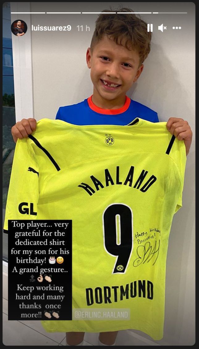 Haaland y el regalo de cumpleaos al hijo de Luis Surez: Su camiseta firmada!