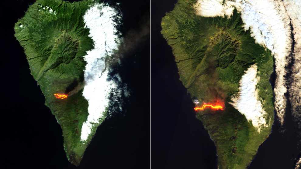 La erupcin del volcn de La Palma visto desde el satlite Sentinel-2 del programa Copernicus EU