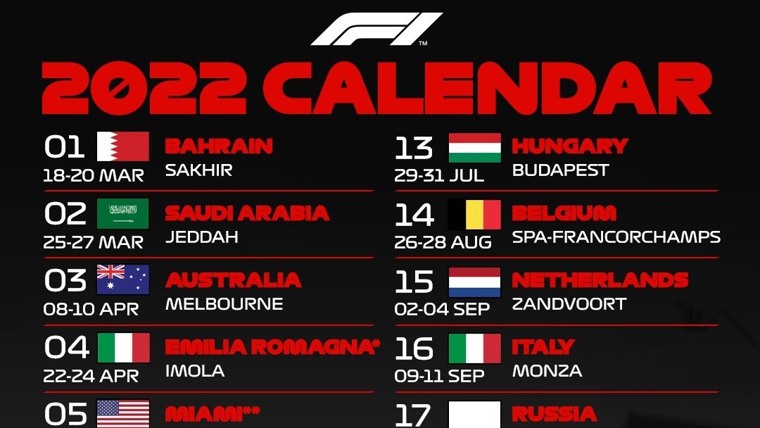 Ya hay calendario oficial de la F1 2022, con Barcelona como sexto evento