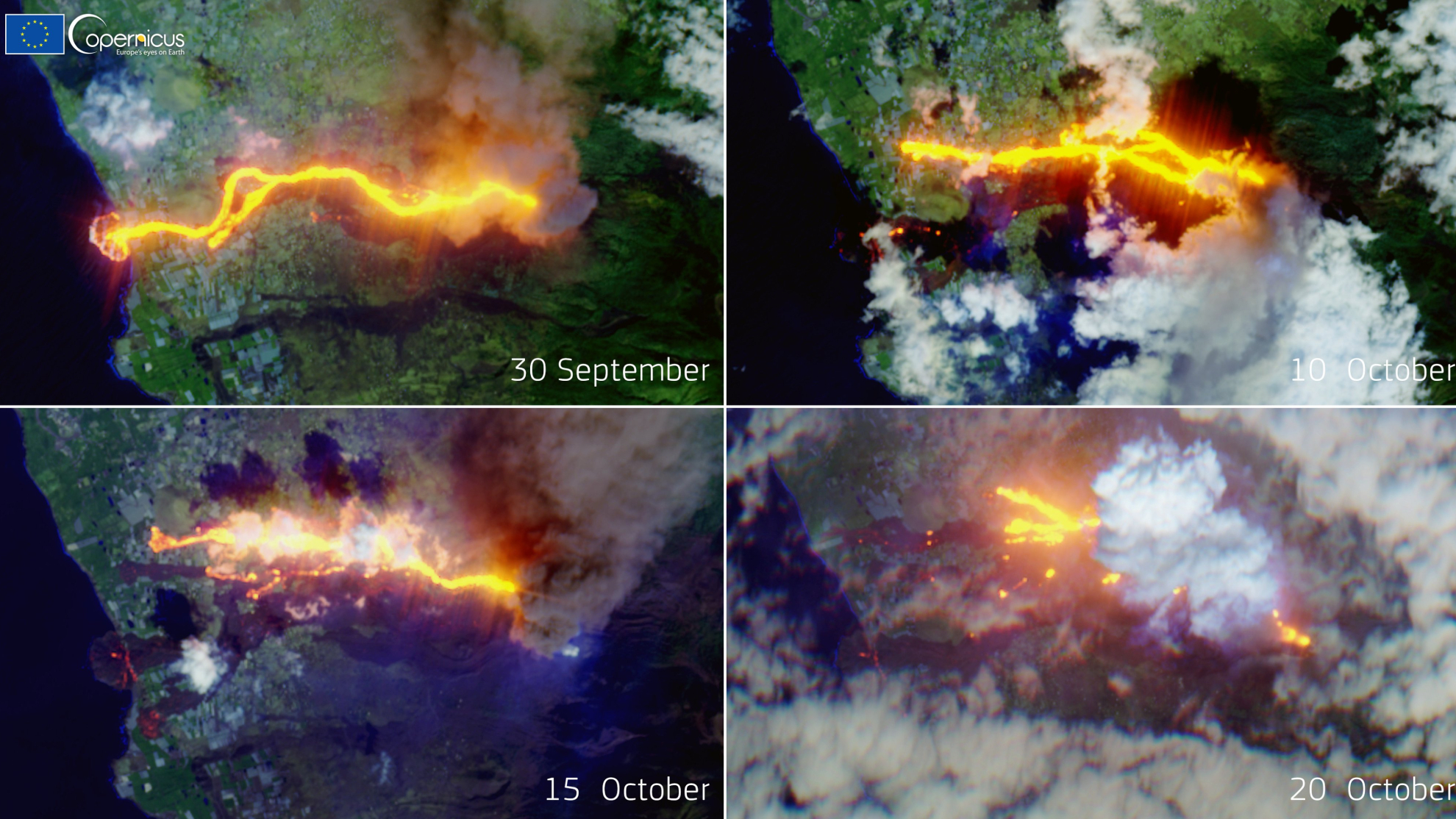 As han cambiado las coladas del volcn de La Palma las ltimas tres semanas