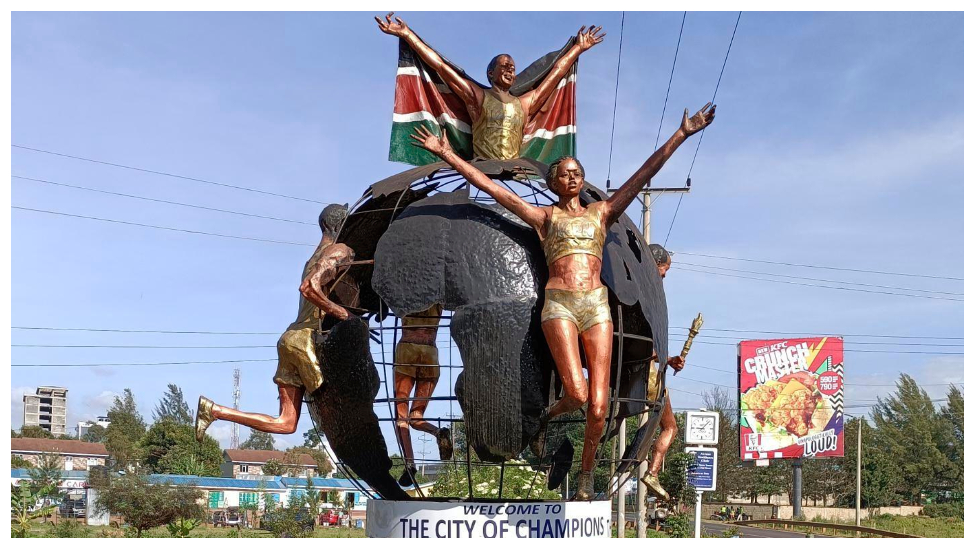 Escultura en Eldoret en homenaje a sus atletas.