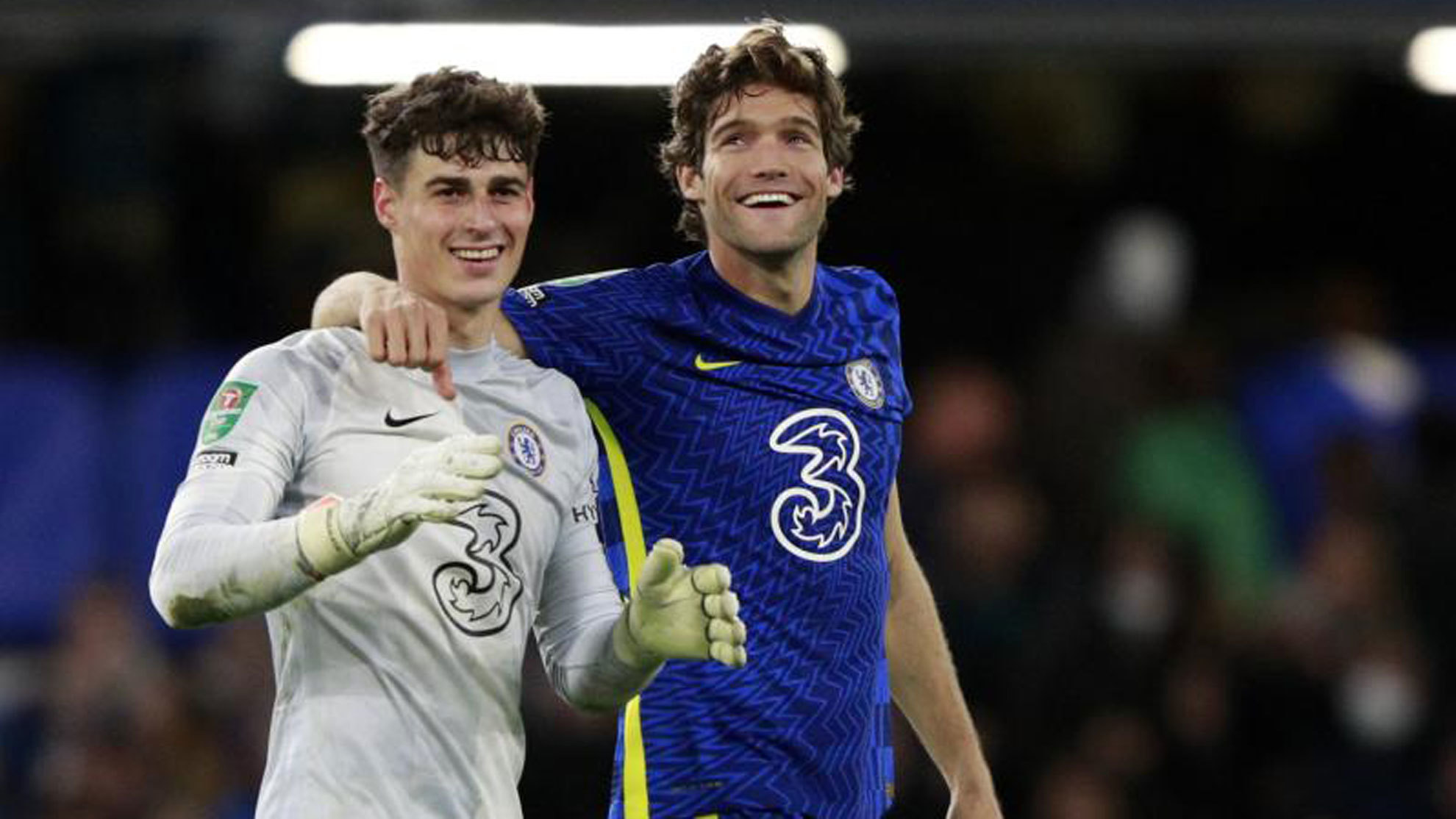 Kepa and Alonso celebrate Chelsea's Caraba Cup penalties win