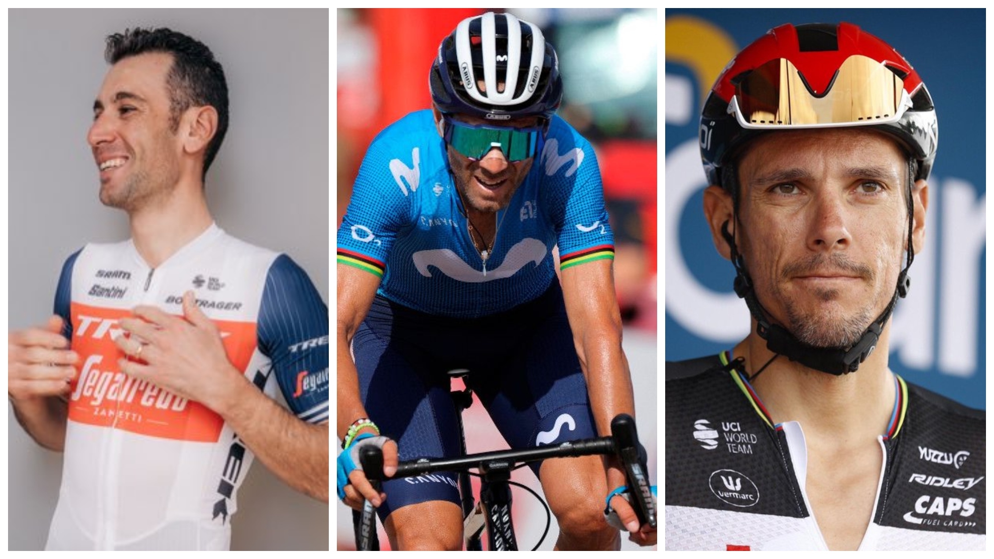 Montaje con Alejandro Valverde, Vincenzo Nibali y Philippe Gilbert