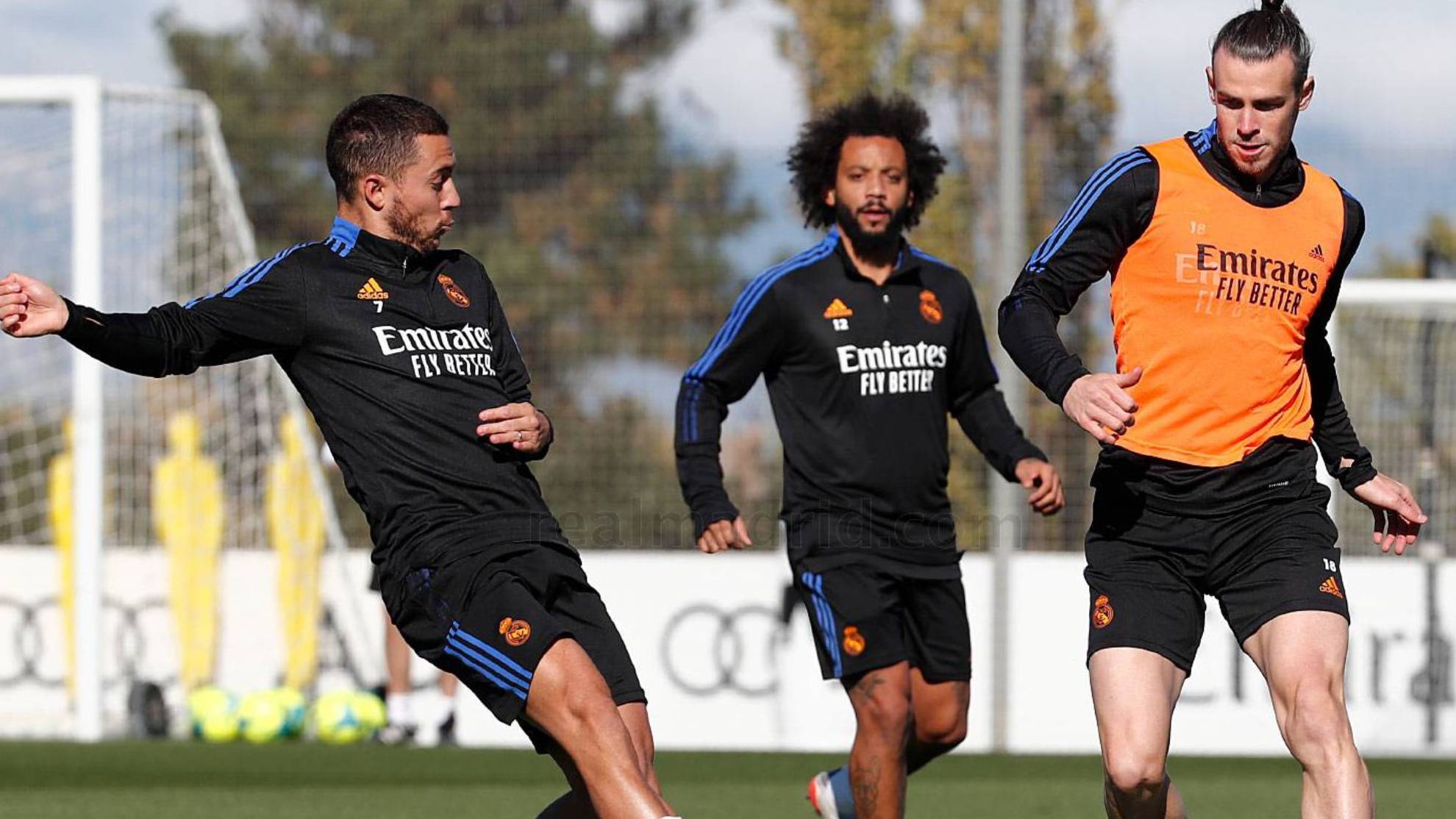 Bale, Marcelo y Hazard en el entrenamiento de esta maana.