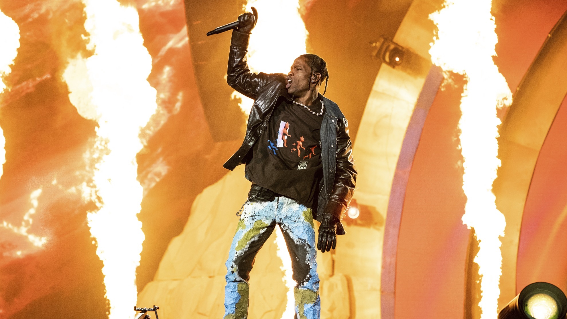Travis Scott performs at Day 1 of the Astroworld Music Festival at NRG Park on Friday.