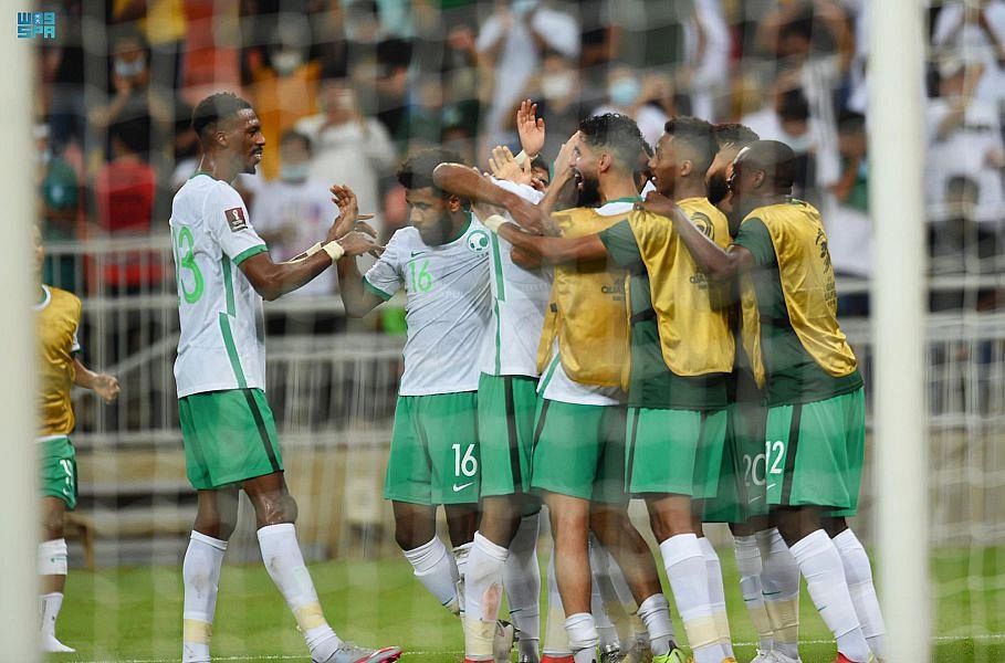 Arabia Saud celebra el gol de la victoria sobre Japn