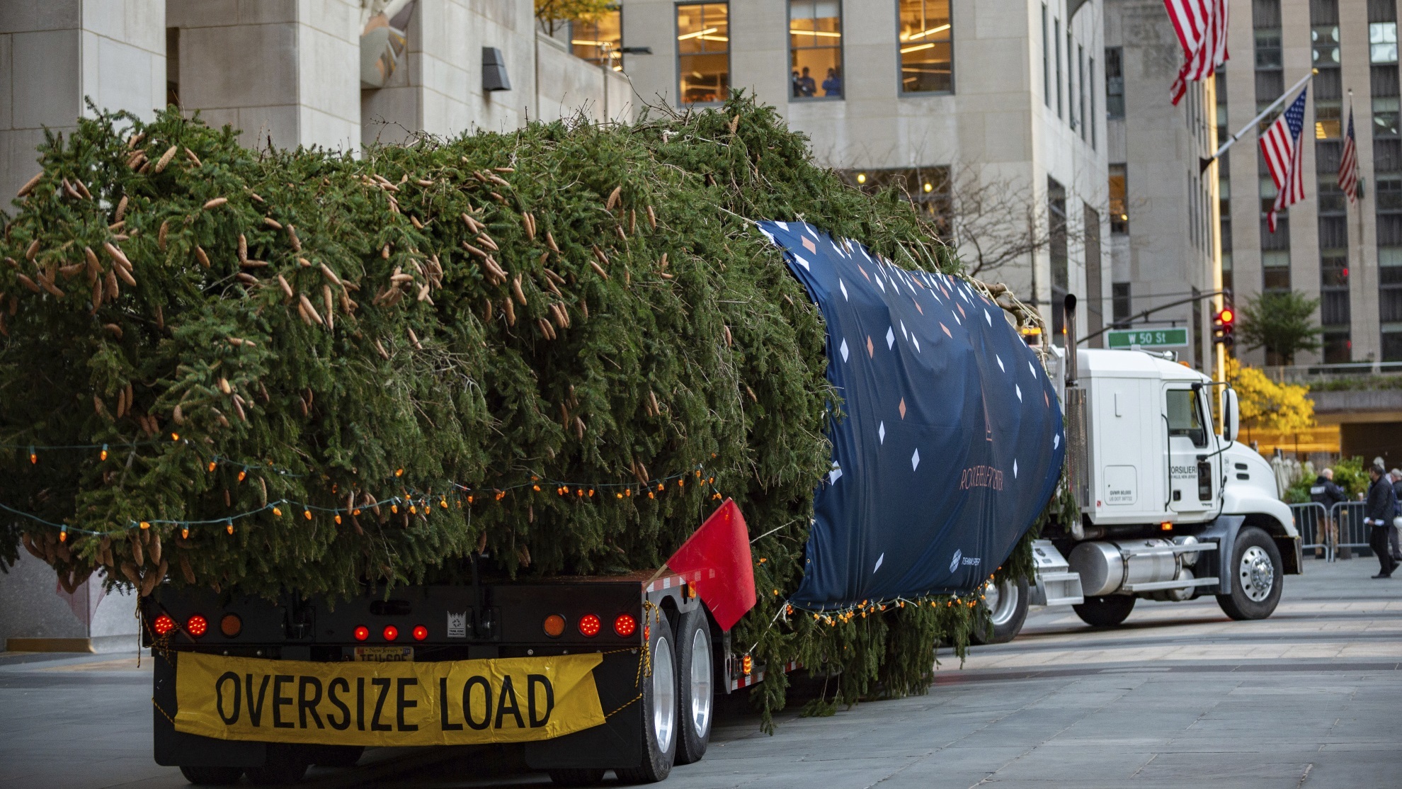 The 2021 Rockefeller Center Christmas tree, a 79-foot tall, 12-ton Norway Spruce from Elkton, Md.