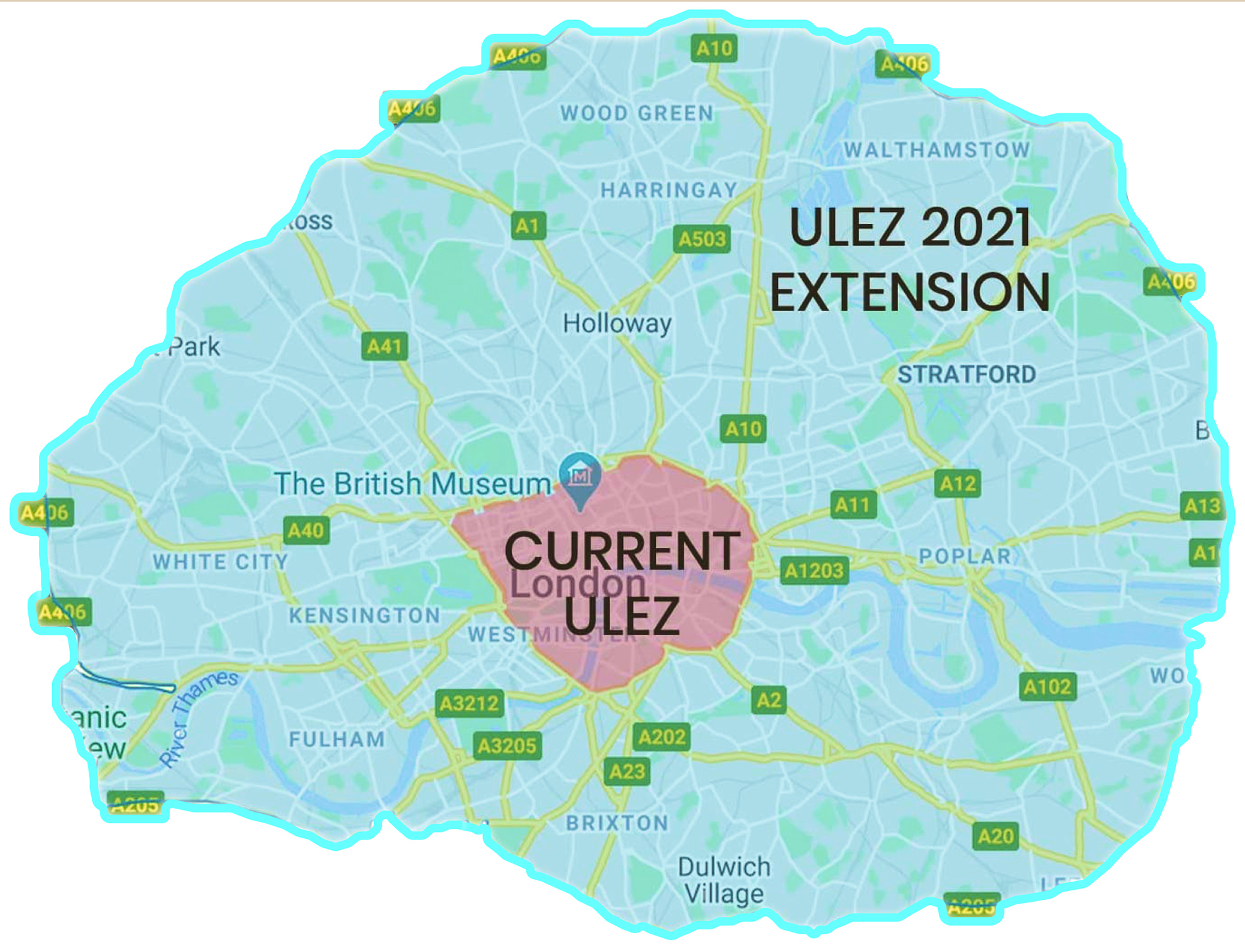 mapa de la zona de ultra bajas emisiones (ULEV) en Londres