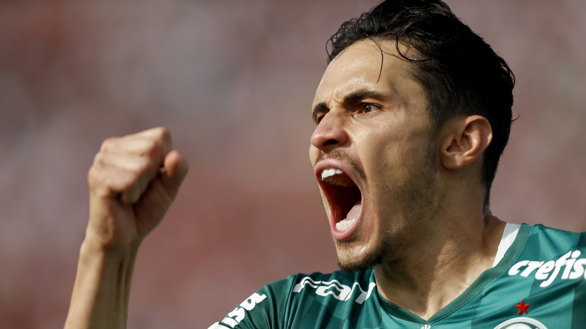 Raphael Veiga of Brazil's Palmeiras celebrates scoring his side's opening goal.