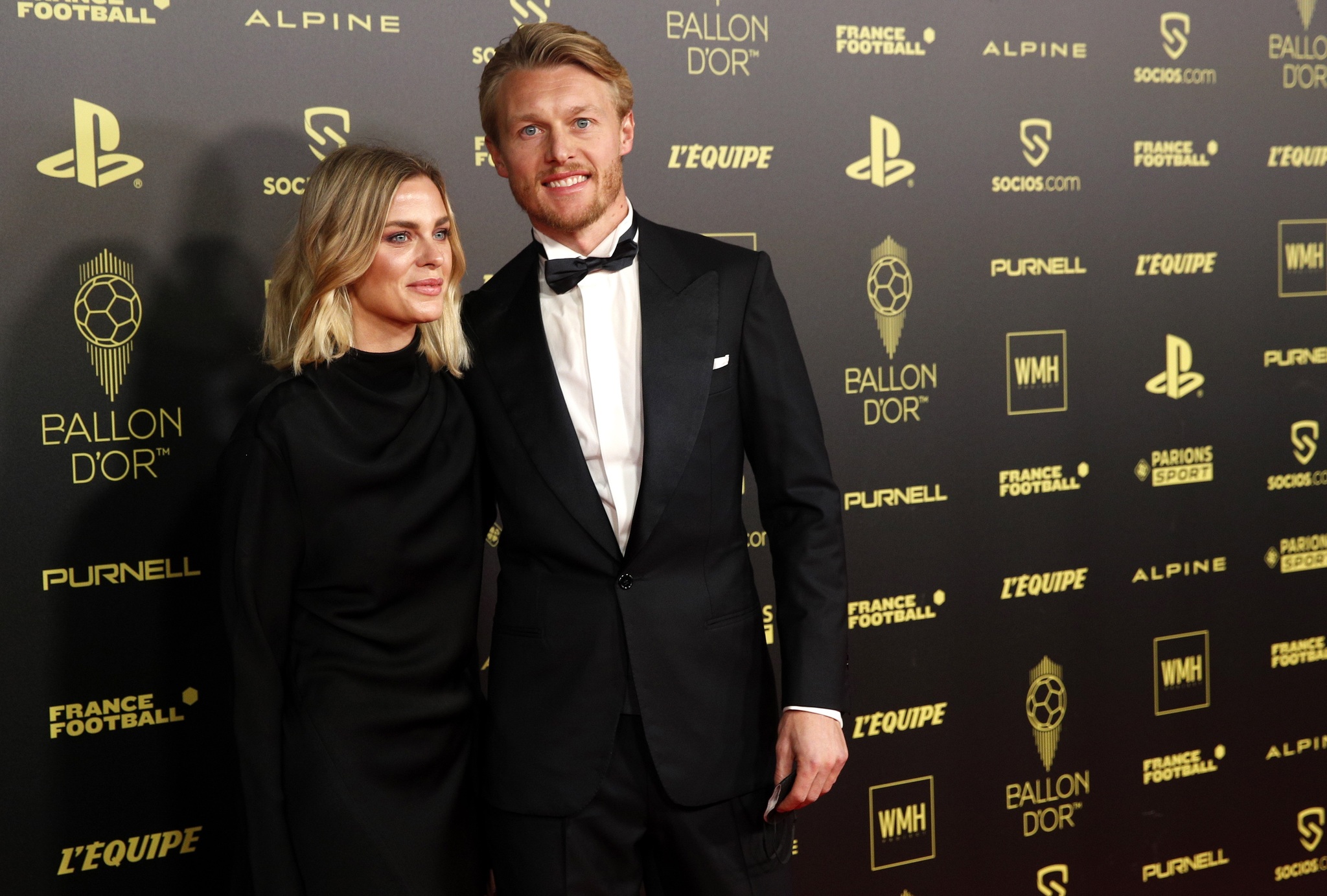 Danish international Simon Kjaer and his wife Elina Gollert arrive for the 2021 Ballon d'Or
