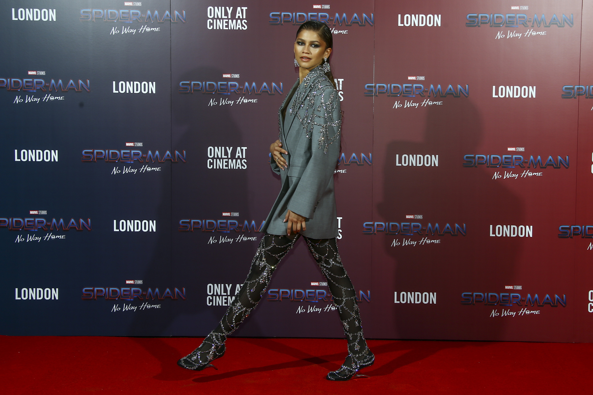 Zendaya poses at the photo call for the film 'Spider-Man: No Way Home' in London.