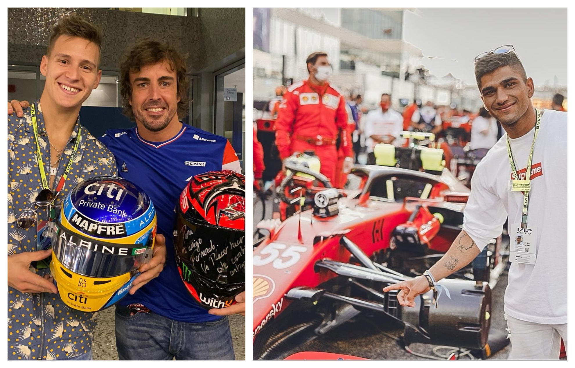 Quartararo, con Alonso; y Jorge Martn, junto al coche de Sainz.