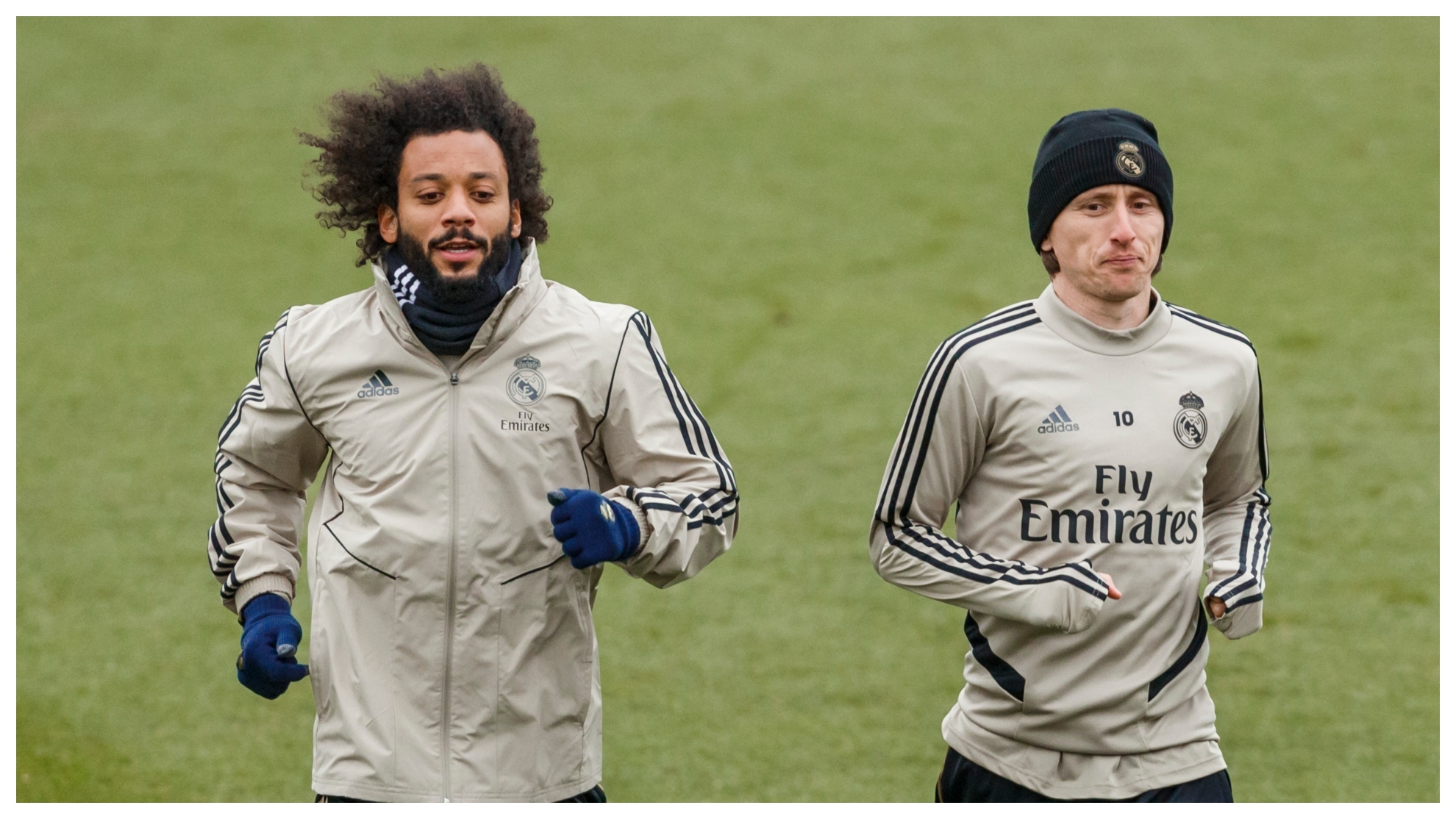 Marcelo and Modric, during training at Valdebebas.