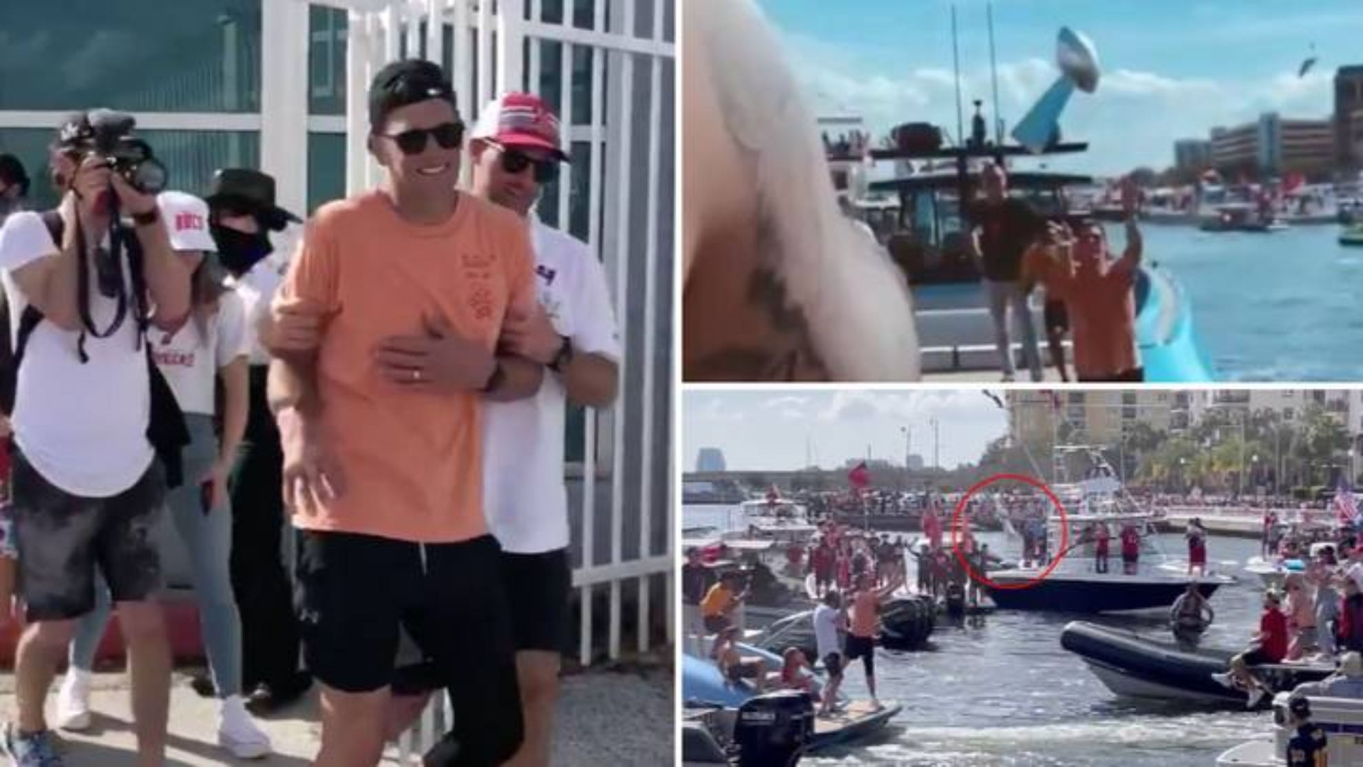 Buccaneers' Tom Brady prepares to throw Vince Lombardi Trophy at 2022 Super  Bowl boat parade | Marca