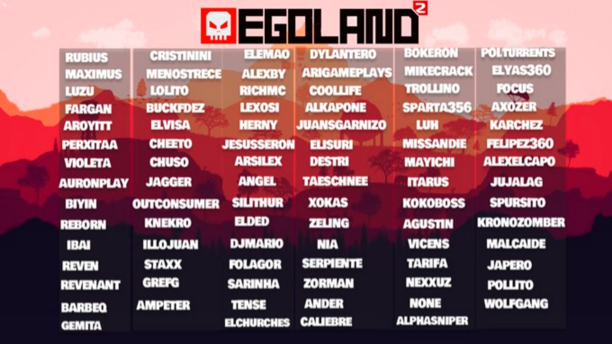 Lista de participantes de EGOLAND 2
