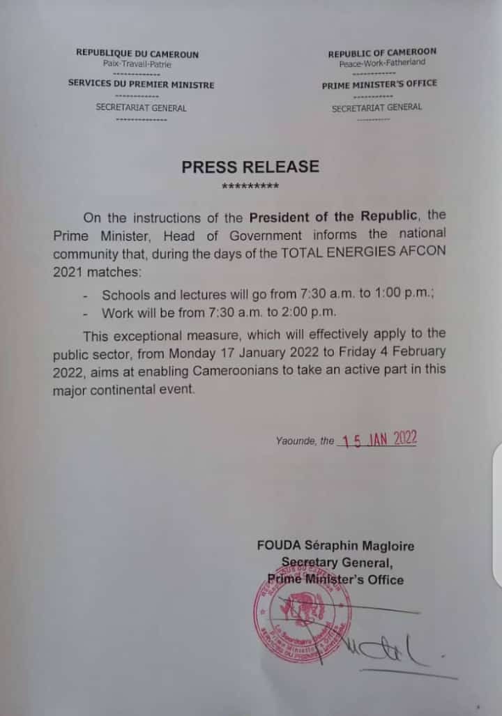El decreto presidencial cameruns