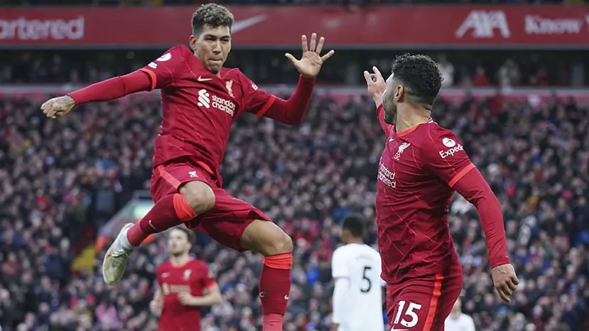 Firmino celebrates during Liverpool's win over Brentford