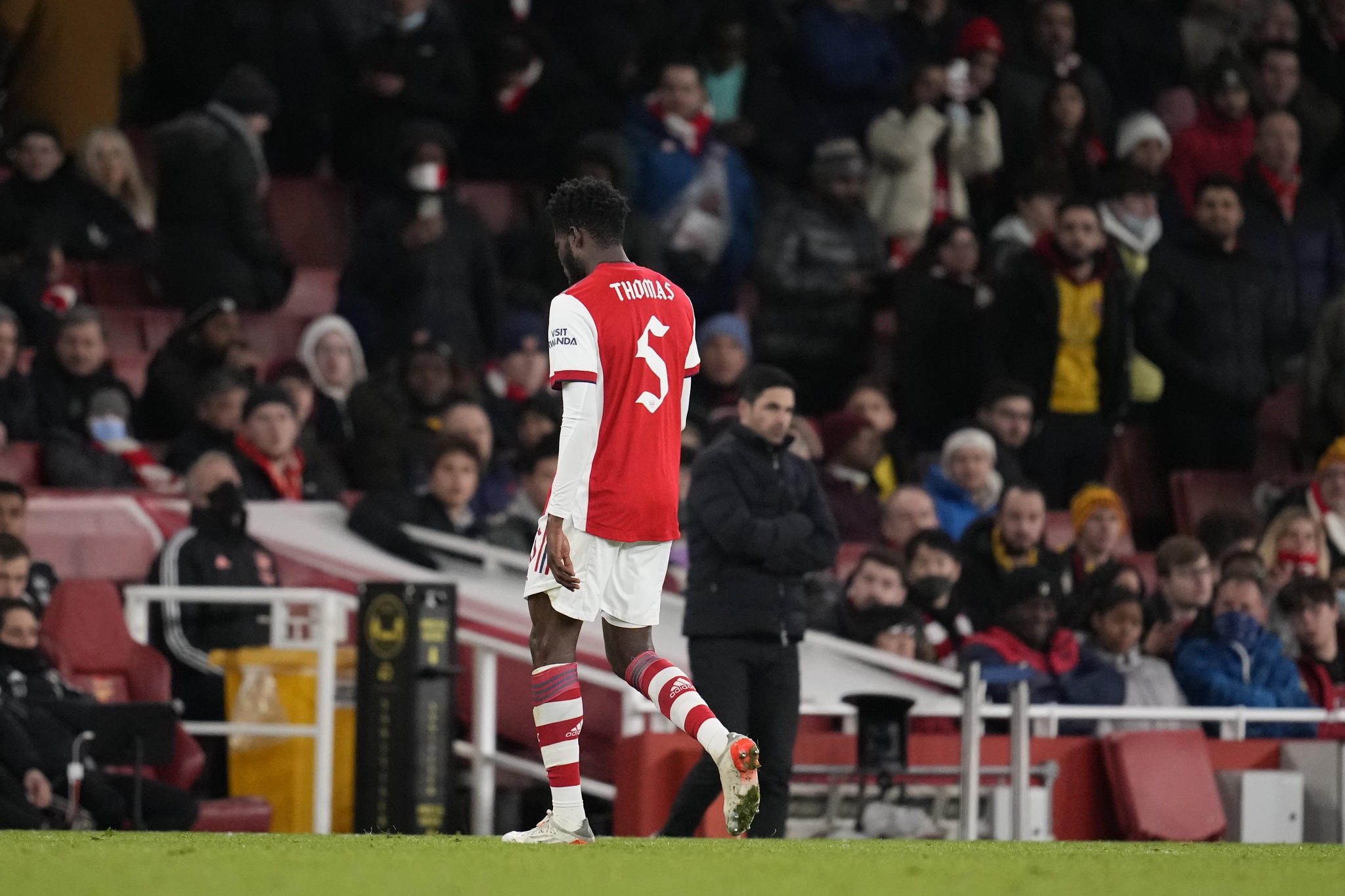 Arsenal's Thomas Partey leaves the pitch after a red card