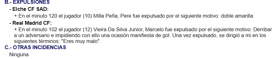 Extracto del acta donde Figueroa Vázquez refleja lo que le dijo Marcelo tras mostrarle la roja.