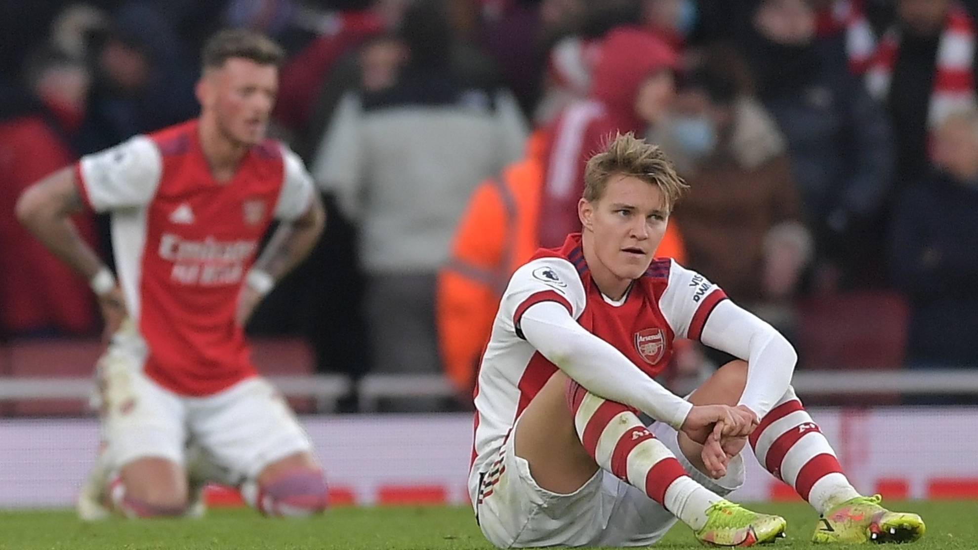 Martin Odegaard reacts after the English Premier League soccer match between Arsenal and Burnley.
