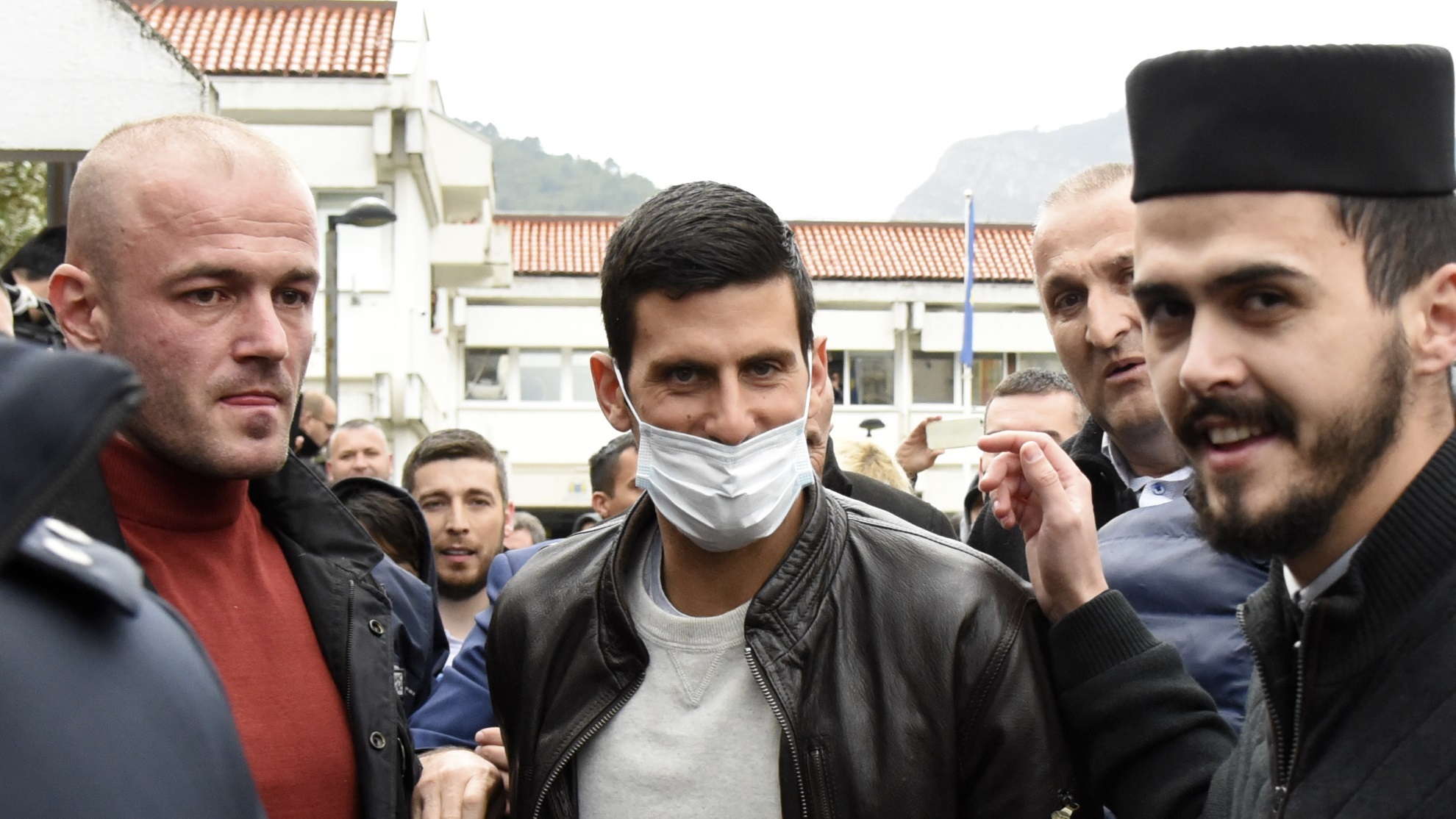 Serbian tennis player Novak Djokovic arrives in the municipal building in Budva, Montenegro.