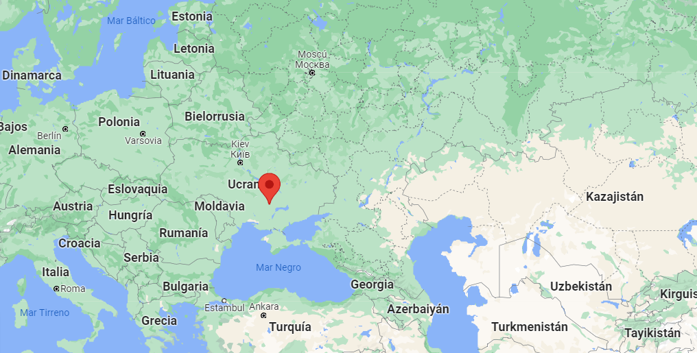 En el mapa se ve la ciudad ucraniana de Kryvyi Rih, donde esta Jorge López, y las fronteras de  Donetsk, Dombás y Lugansk,