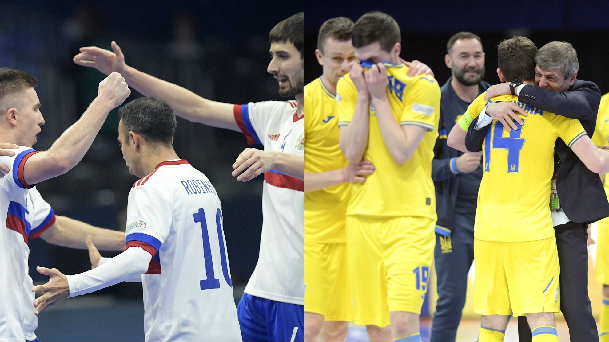 Los jugadores rusos y ucranianos celebran la clasificación para la semifinal