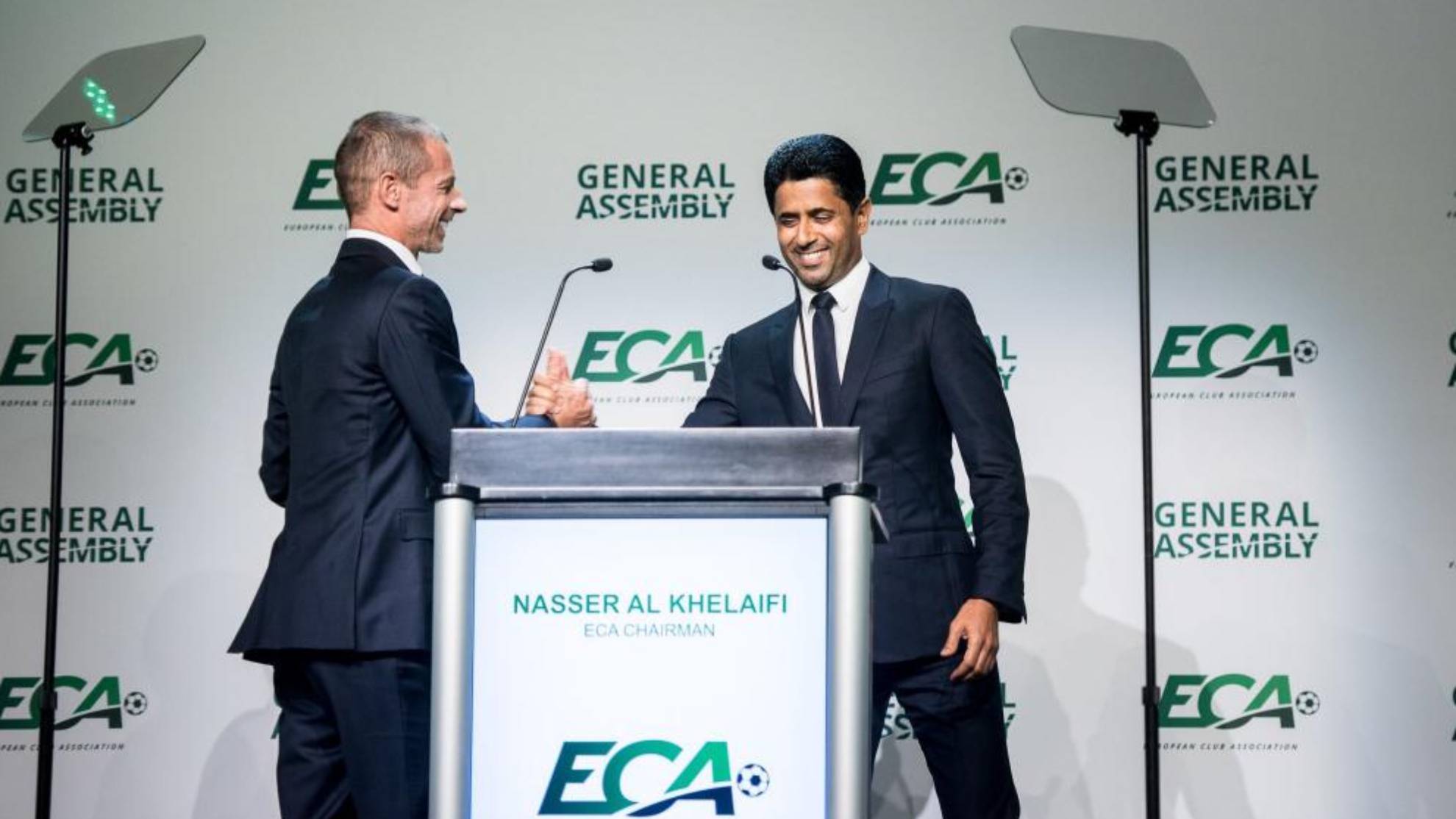 Aleksander Ceferin y Nasser al Khelaifi en la última reunión de la ECA.
