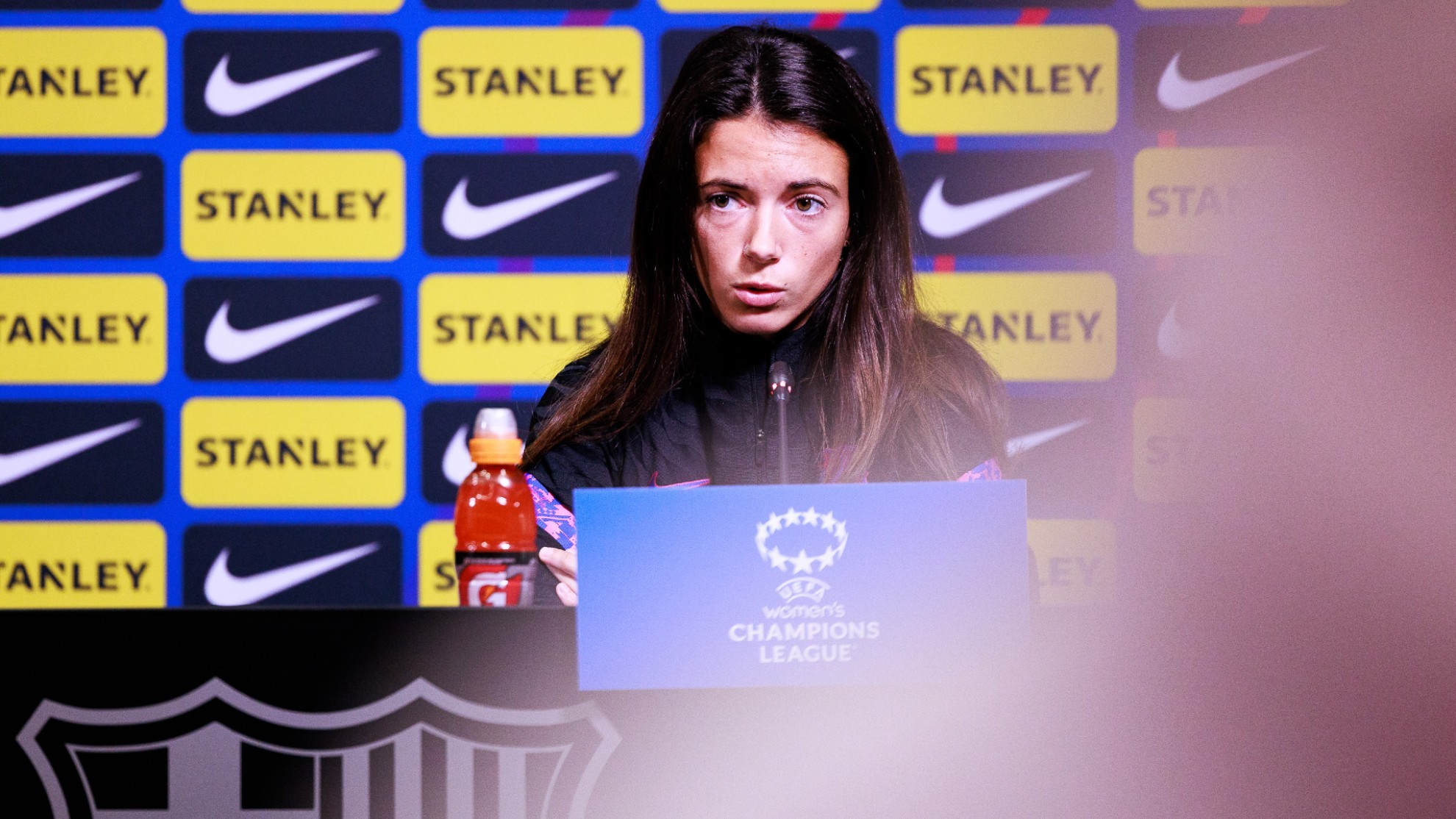 Aitana Bonmat, en rueda de prensa previa a un partido de Champions League.