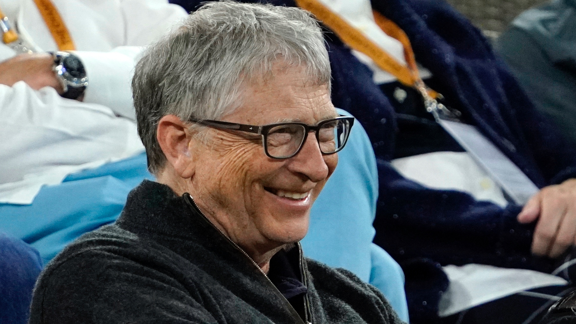 Microsoft founder Bill gates watches Cameron Norrie, of Britain, play Jenson Brooksby at the BNP Paribas Open tennis tournament Wednesday, March 16, 2022