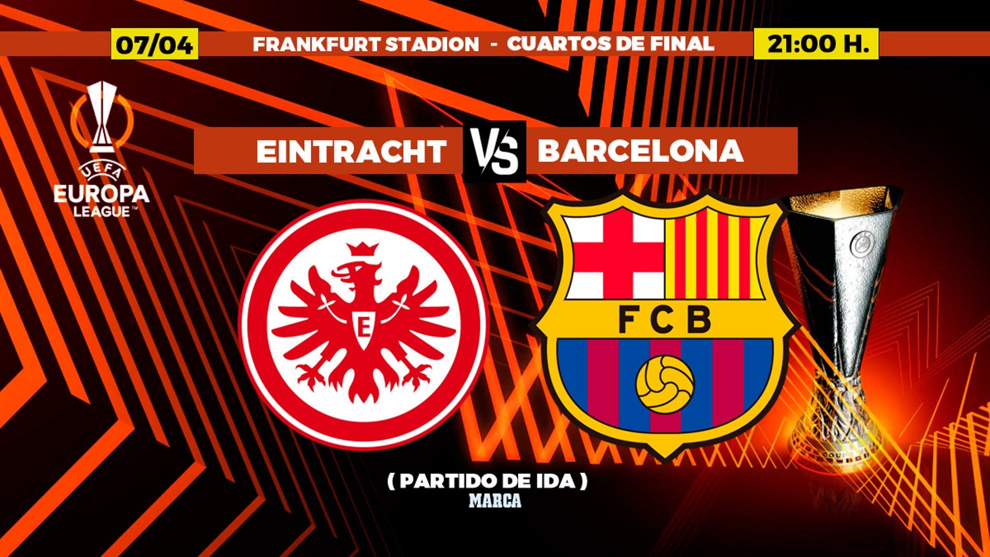 Eintracht Frankfurt- Barcelona: Horario, canal y dónde ver en TV hoy el partido de los cuartos de Europa League