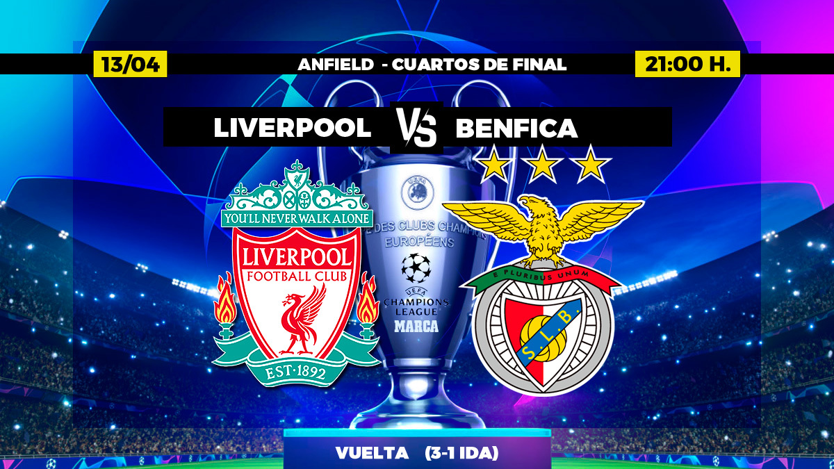 Liverpool - Benfica: Horario, canal y dónde ver en TV hoy los cuartos de final de Champions League