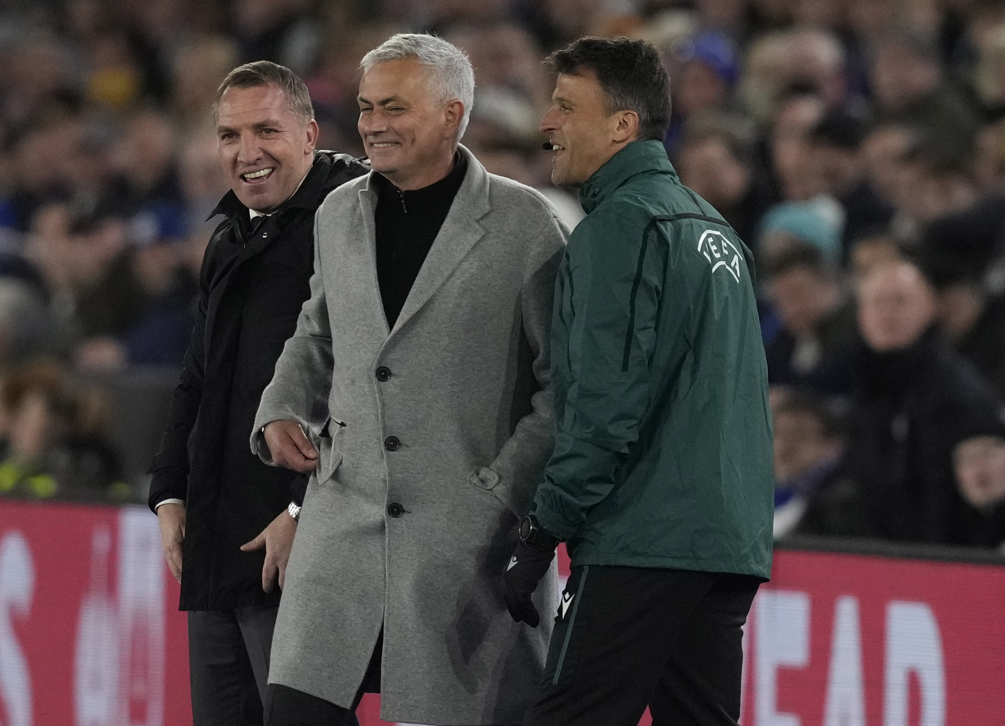 ;Leicester coach Brendan Rodgers and Roma coach Jose Mourinho
