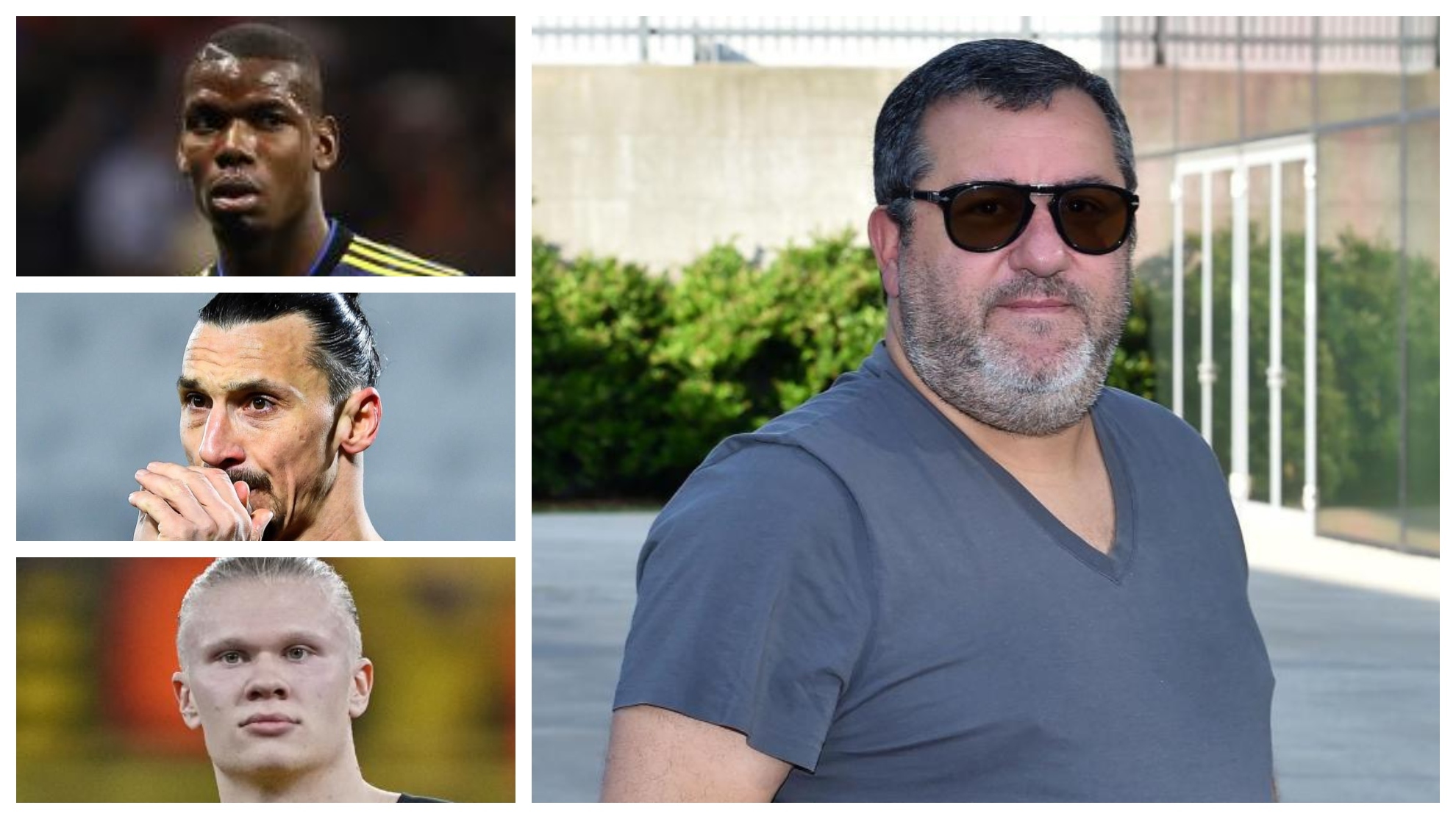 Un montaje con imágenes de Raiola, Pogba, Haaland e Ibrahimovic.
