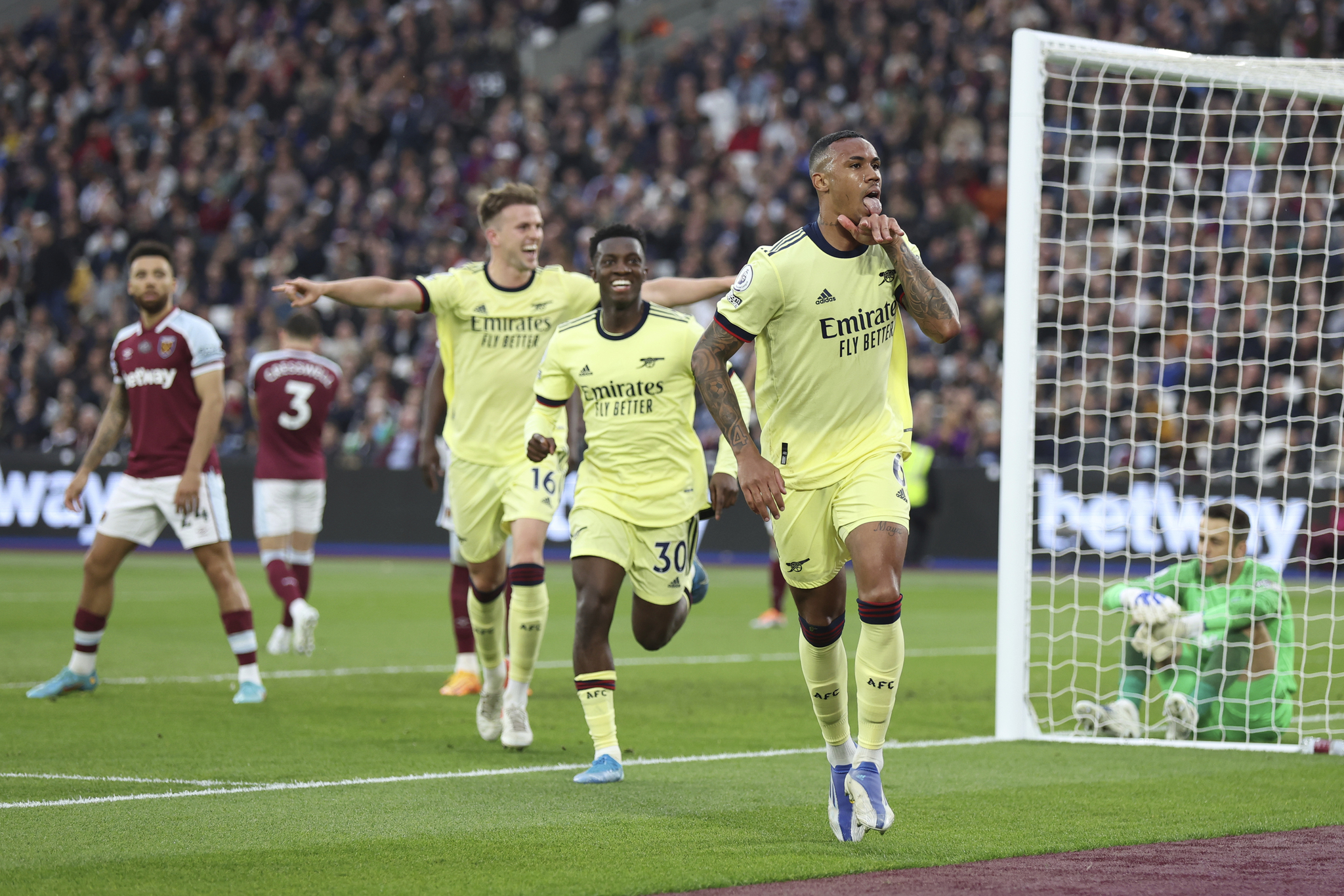 Arsenal's Gabriel celebrates after scoring