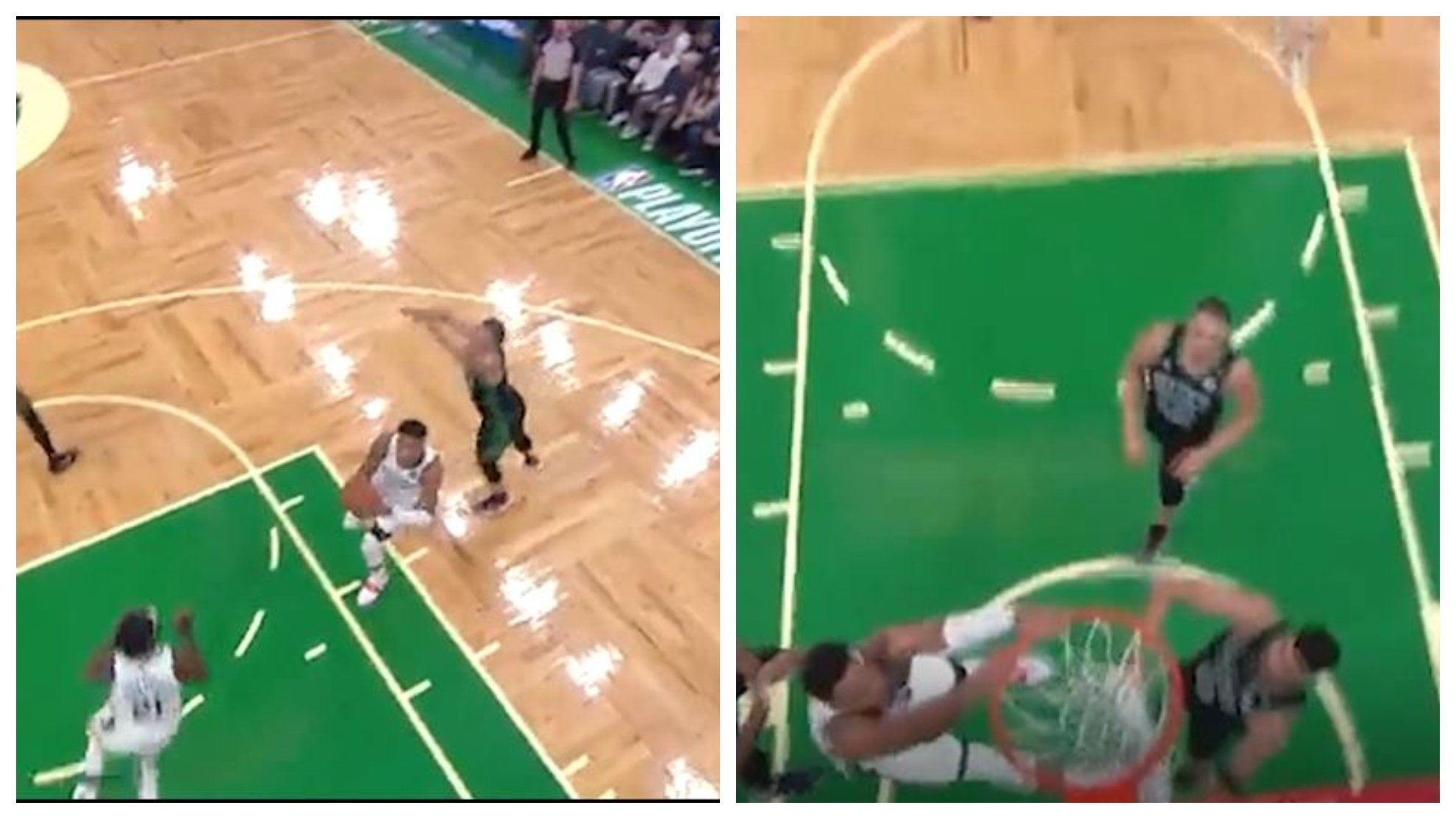 Antetokounmpo haciendo lo que le da la gana con la defensa de los Celtics, ¡qué barbaridad!