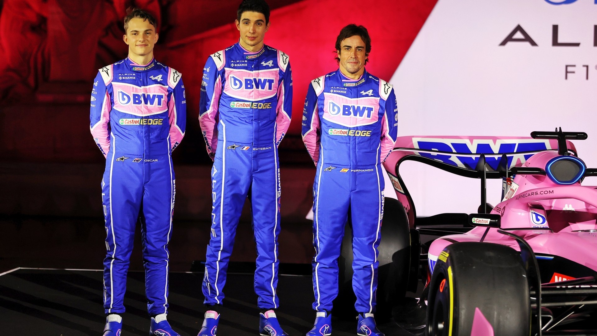 Piastri, Ocon y Alonso, durante la presentación de Alpine F1 2022.