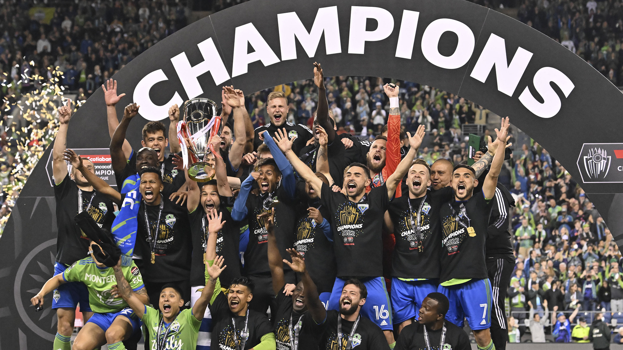 Seattle Sounders en festejo tras ganar la Concachampions 2022