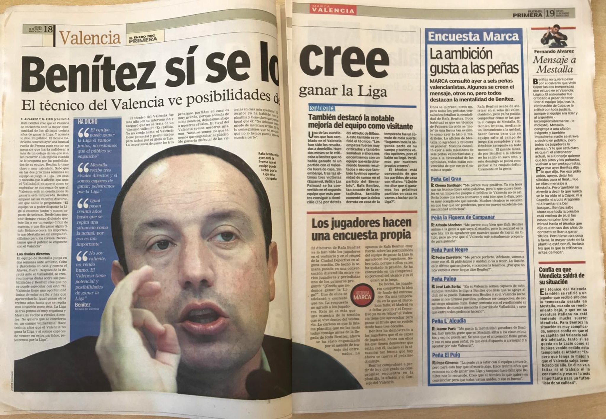 MARCA page after Rafa Benítez's press conference in January 2002 when he said it was possible to win the League.