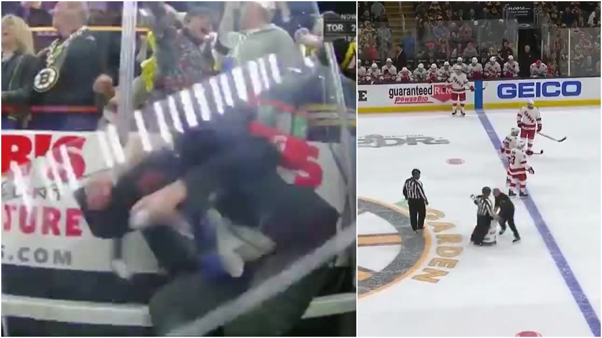 ¡Vaya día en la NHL! Un árbitro en camilla tras caerle un cristal y otro arrollado por el carrito de limpieza