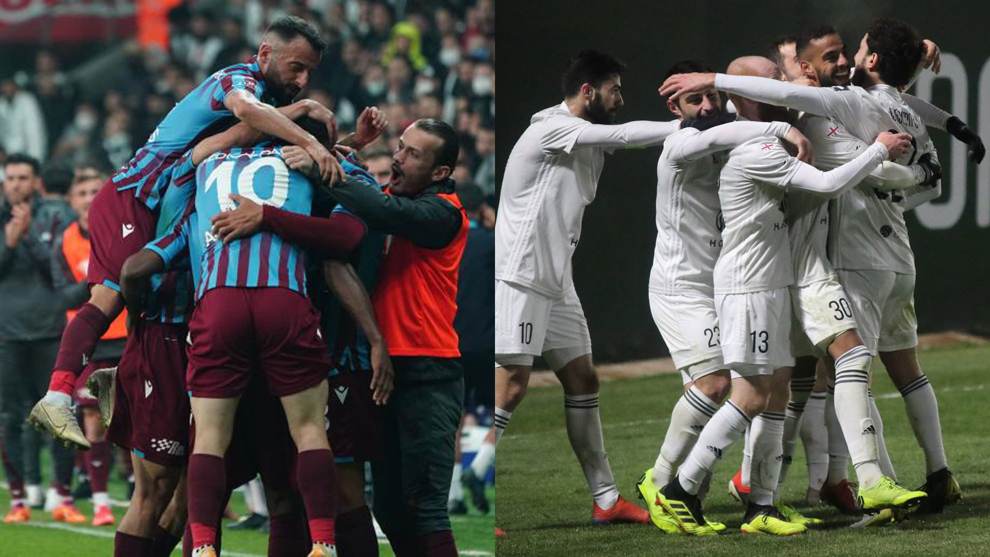 Los futbolistas del Trabzonspor y del Dinamo Batumi celebran un gol.