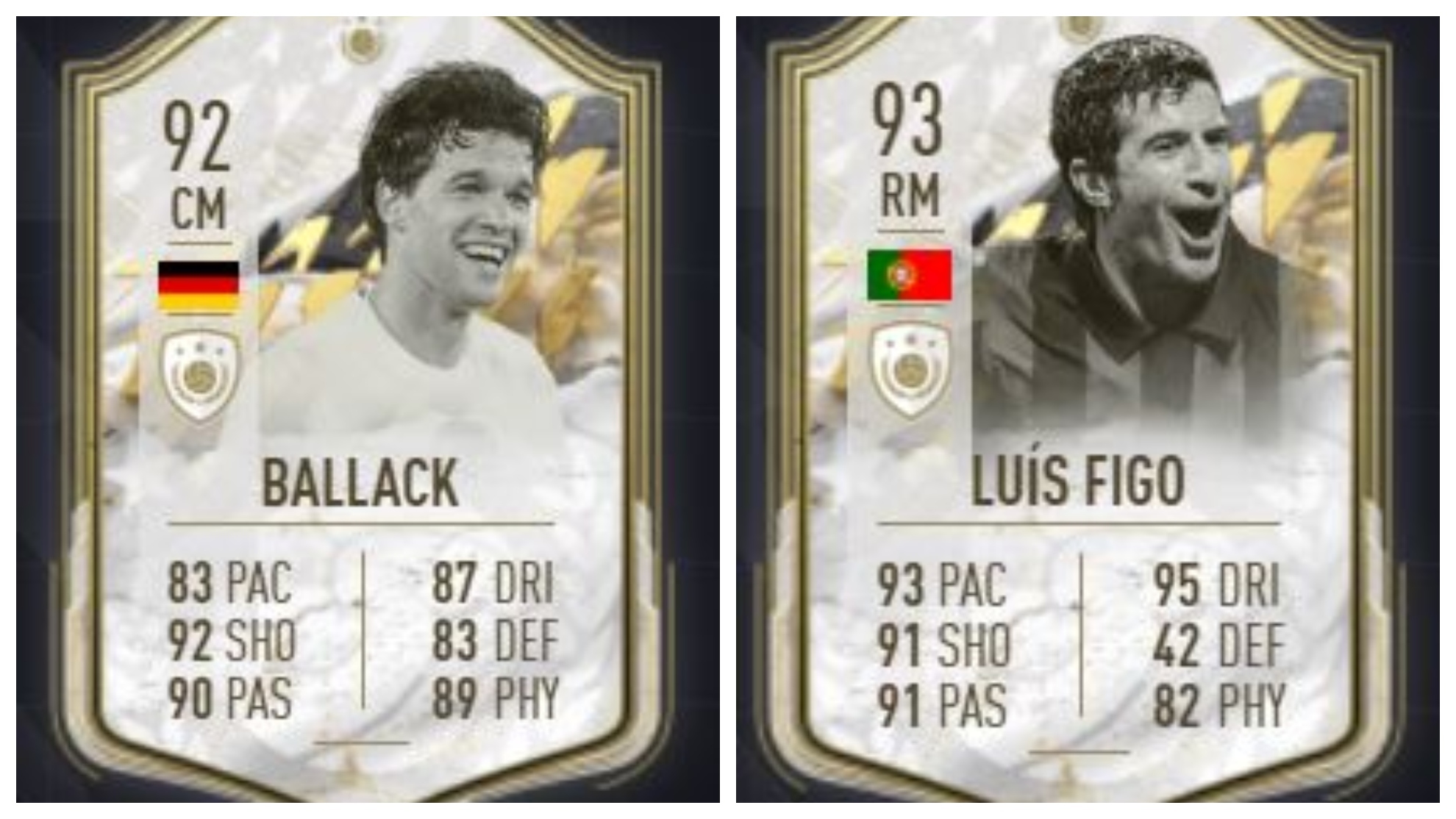 Las cartas Moments de Ballack y Figo en FIFA 22