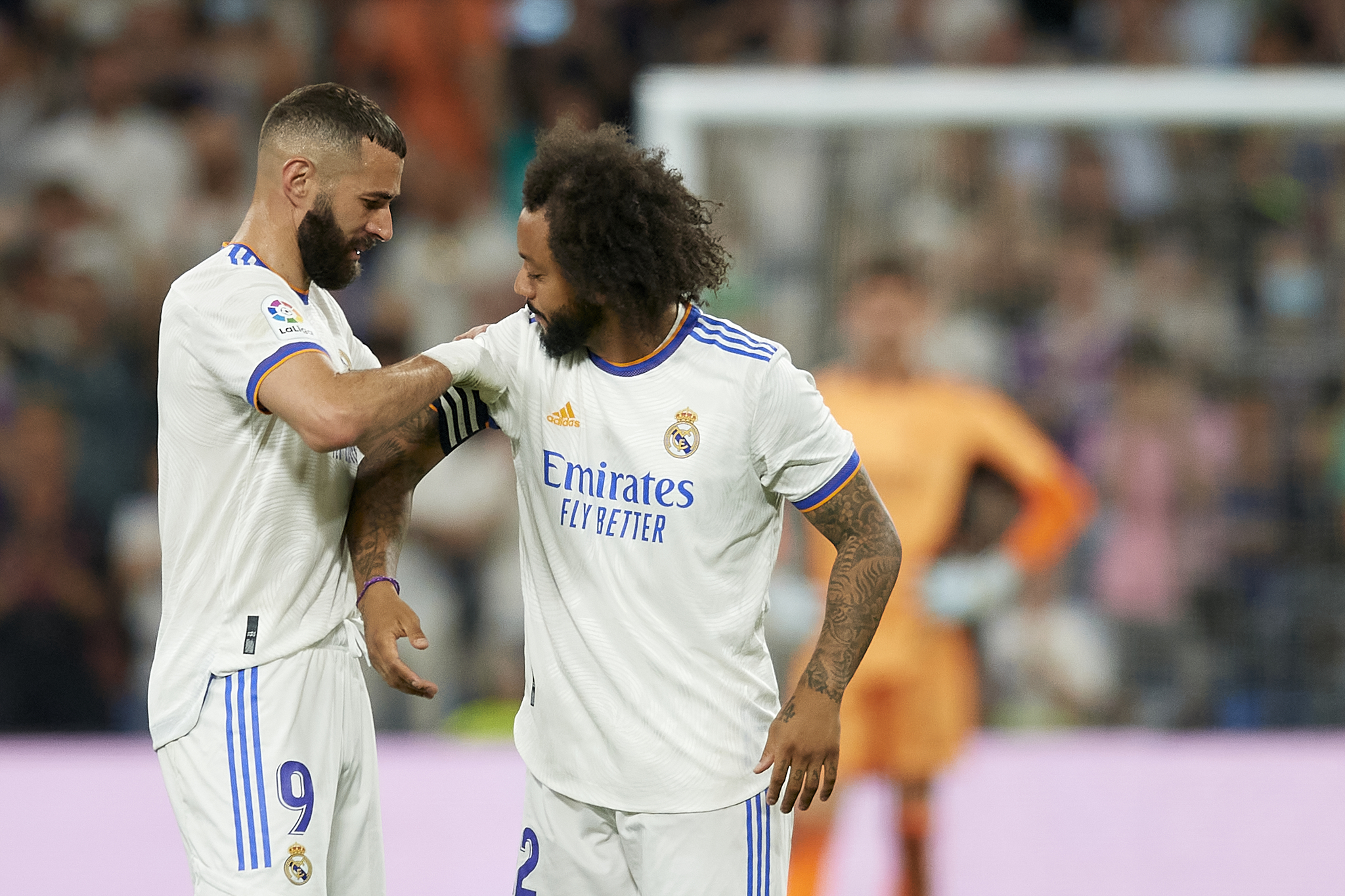 Real Madrid's Karim Benzema, left, and Real Madrid's Marcelo