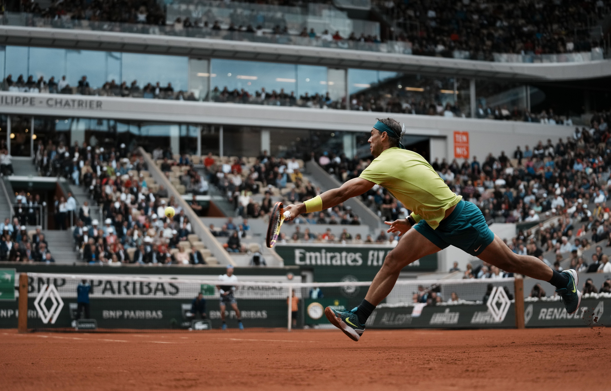 Spain's Rafael  lt;HIT gt;Nadal lt;/HIT gt; plays a shot against Australia's Jordan Thompson during their first round match at the French Open tennis tournament in Roland Garros stadium in Paris, France, Monday, May 23, 2022. (AP Photo/Thibault Camus)
