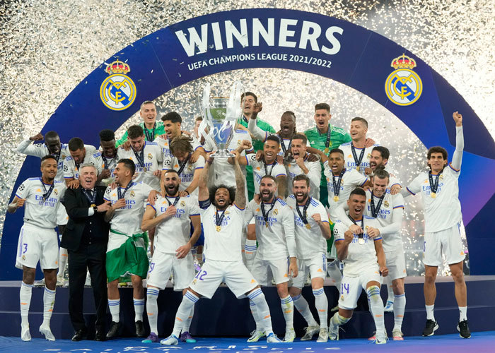Los jugadores del Real Madrid celebran la Champions conquistada en 2022
