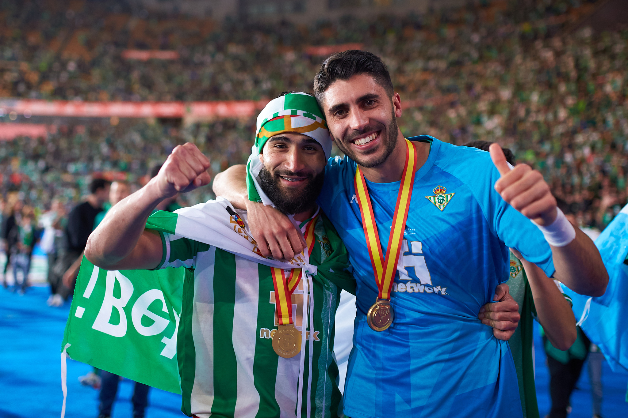 Rui Silva, celebrando la Copa del Rey con Fekir