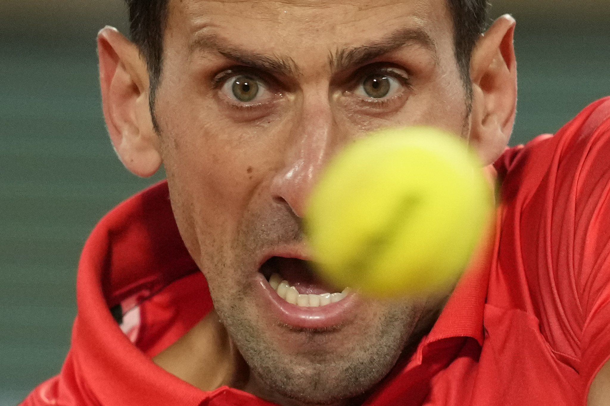 Serbia's Novak  lt;HIT gt;Djokovic lt;/HIT gt; plays a shot against Spain's Rafael  lt;HIT gt;Nadal lt;/HIT gt; during their quarterfinal match at the French Open tennis tournament in Roland Garros stadium in Paris, France, Tuesday, May 31, 2022. (AP Photo/Christophe Ena)