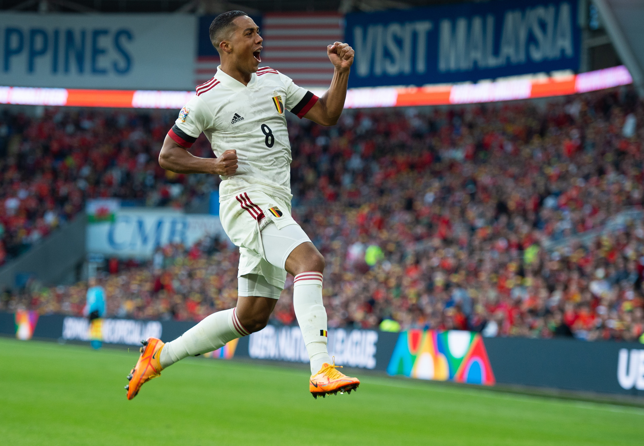 Belgium's Youri Tielemans celebrates after scoring