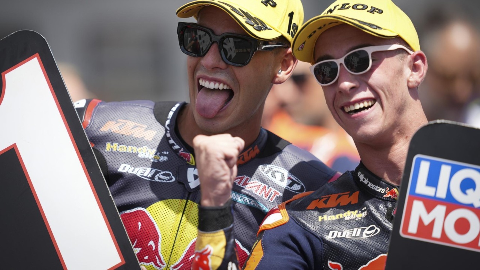 Augusto y Pedro, bromeando con su doblete en el Gran Premio de Alemania.