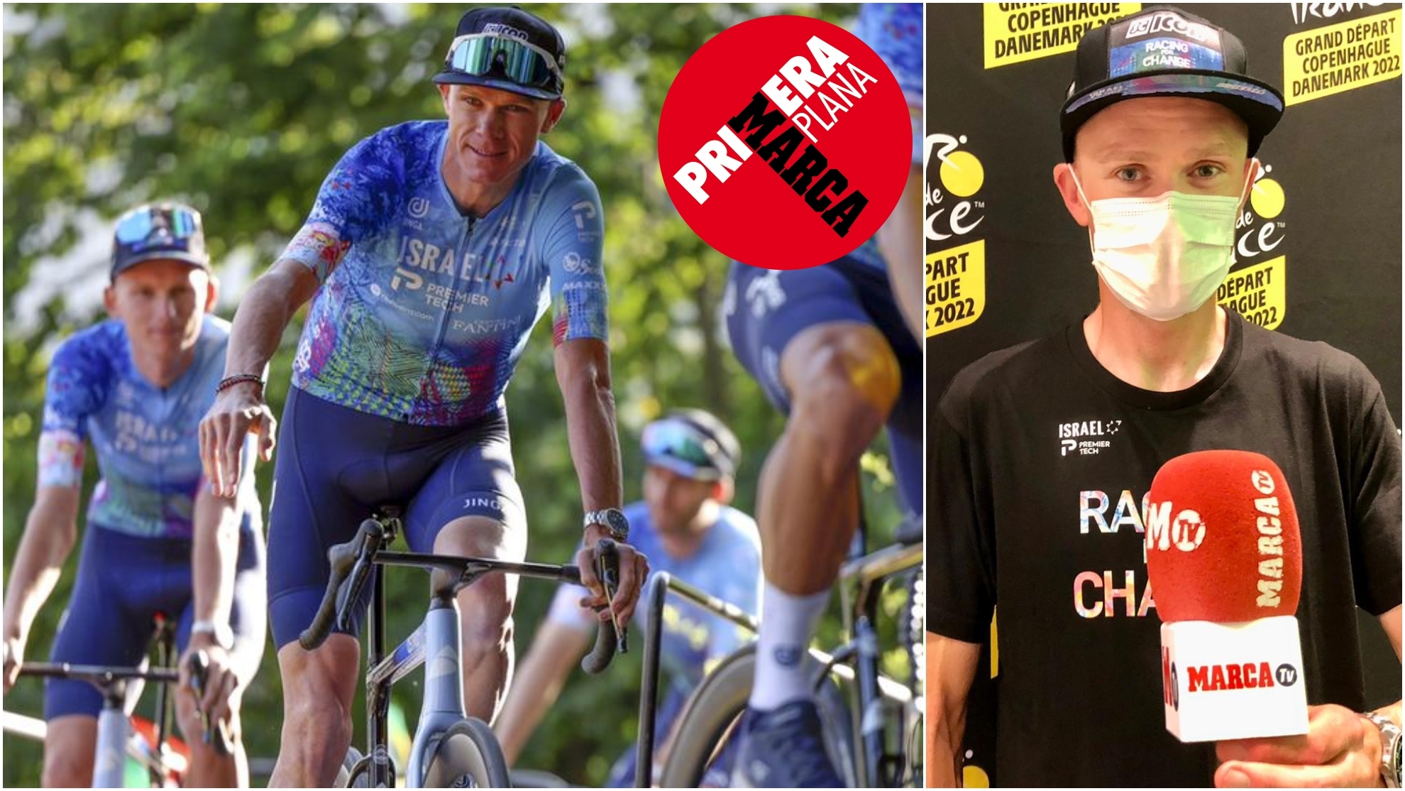 Montaje con Chris Froome en la presentacin del Tour de Francia en Copenhague y atendiendo a MARCA